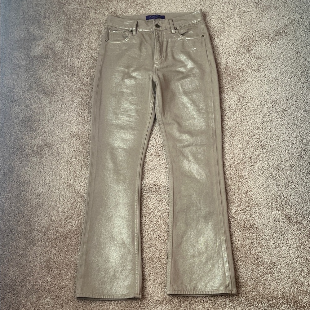 Ralph Lauren Purple Label Collection 208 Gold Metallic Boot Cut Denim Jeans - Picture 3 of 12